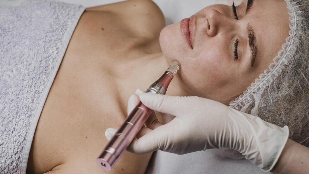 woman wellness center having skin treatment